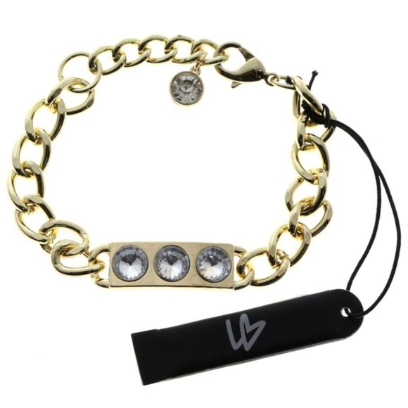 Lane Bryant gold link clasp bracelet with crystals - Picture 3 of 3